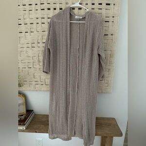 CJLA Long Open-Front Ribbed Cardigan Coatigan - Taupe